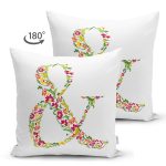 - Suet-K9558-Gorsel2 - Realhomes Beyaz Zemin Yaprak Temalı & Harfi Özel Tasarım Modern Suet Yastık Kırlent Kılıfı Realhomes
