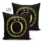 - Suet-K9576-Gorsel2 - Realhomes Siyah Zemin Gold Yaprak Çerçeveli Ö Harfi Özel Tasarım Modern Suet Yastık Kırlent Kılıfı Realhomes