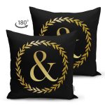- Suet-K9590-Gorsel2 - Realhomes Siyah Zemin Gold Yaprak Çerçeveli & Harfi Özel Tasarım Modern Suet Yastık Kırlent Kılıfı Realhomes