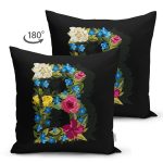 Siyah Zemin Renkli Gül Temalı B Harfi Özel Tasarım Modern Suet Yastık Kırlent Kılıfı Realhomes