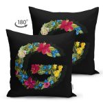 Siyah Zemin Renkli Gül Temalı G Harfi Özel Tasarım Modern Suet Yastık Kırlent Kılıfı Realhomes