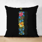 Siyah Zemin Renkli Gül Temalı İ Harfi Özel Tasarım Modern Suet Yastık Kırlent Kılıfı Realhomes