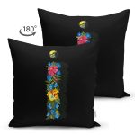 Siyah Zemin Renkli Gül Temalı İ Harfi Özel Tasarım Modern Suet Yastık Kırlent Kılıfı Realhomes