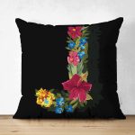 Siyah Zemin Renkli Gül Temalı J Harfi Özel Tasarım Modern Suet Yastık Kırlent Kılıfı Realhomes