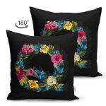 Siyah Zemin Renkli Gül Temalı Q Harfi Özel Tasarım Modern Suet Yastık Kırlent Kılıfı Realhomes