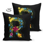 - Suet-K9611-Gorsel2 - Realhomes Siyah Zemin Renkli Gül Temalı R Harfi Özel Tasarım Modern Suet Yastık Kırlent Kılıfı Realhomes