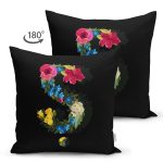 Siyah Zemin Renkli Gül Temalı Ş Harfi Özel Tasarım Modern Suet Yastık Kırlent Kılıfı Realhomes