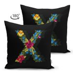 - Suet-K9619-Gorsel2 - Realhomes Siyah Zemin Renkli Gül Temalı X Harfi Özel Tasarım Modern Suet Yastık Kırlent Kılıfı Realhomes