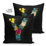 - Suet-K9620-Gorsel2 - Realhomes Siyah Zemin Renkli Gül Temalı Y Harfi Özel Tasarım Modern Suet Yastık Kırlent Kılıfı Realhomes