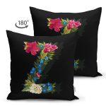 Siyah Zemin Renkli Gül Temalı Z Harfi Özel Tasarım Modern Suet Yastık Kırlent Kılıfı Realhomes