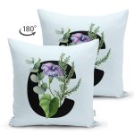 - Suet-K9625-Gorsel2 - Realhomes Mavi Zemin Çiçek Desenli Siyah C Harfi Özel Tasarım Modern Suet Yastık Kırlent Kılıfı Realhomes