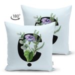 - Suet-K9626-Gorsel2 - Realhomes Mavi Zemin Çiçek Desenli Siyah Ç Harfi Özel Tasarım Modern Suet Yastık Kırlent Kılıfı Realhomes