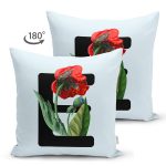 Mavi Zemin Çiçek Desenli Siyah E Harfi Özel Tasarım Modern Suet Yastık Kırlent Kılıfı Realhomes