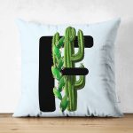 Mavi Zemin Çiçek Desenli Siyah F Harfi Özel Tasarım Modern Suet Yastık Kırlent Kılıfı Realhomes