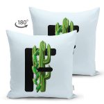 Mavi Zemin Çiçek Desenli Siyah F Harfi Özel Tasarım Modern Suet Yastık Kırlent Kılıfı Realhomes