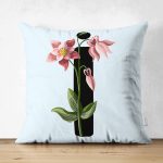 - Suet-K9632-Gorsel1 - Realhomes Mavi Zemin Çiçek Desenli Siyah İ Harfi Özel Tasarım Modern Suet Yastık Kırlent Kılıfı Realhomes