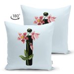 - Suet-K9632-Gorsel2 - Realhomes Mavi Zemin Çiçek Desenli Siyah İ Harfi Özel Tasarım Modern Suet Yastık Kırlent Kılıfı Realhomes