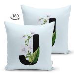 - Suet-K9634-Gorsel2 - Realhomes Mavi Zemin Çiçek Desenli Siyah J Harfi Özel Tasarım Modern Suet Yastık Kırlent Kılıfı Realhomes