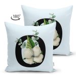 Mavi Zemin Çiçek Desenli Siyah O Harfi Özel Tasarım Modern Suet Yastık Kırlent Kılıfı Realhomes