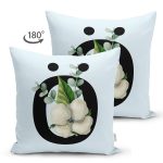 Mavi Zemin Çiçek Desenli Siyah Ö Harfi Özel Tasarım Modern Suet Yastık Kırlent Kılıfı Realhomes