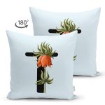 - Suet-K9646-Gorsel2 - Realhomes Mavi Zemin Çiçek Desenli Siyah T Harfi Özel Tasarım Modern Suet Yastık Kırlent Kılıfı Realhomes