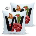 - Suet-K9650-Gorsel2 - Realhomes Mavi Zemin Çiçek Desenli Siyah W Harfi Özel Tasarım Modern Suet Yastık Kırlent Kılıfı Realhomes