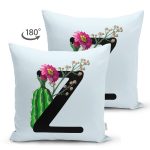 - Suet-K9653-Gorsel2 - Realhomes Mavi Zemin Çiçek Desenli Siyah Z Harfi Özel Tasarım Modern Suet Yastık Kırlent Kılıfı Realhomes