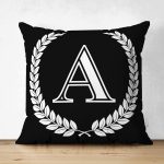 - Suet-K9655-Gorsel1 - Realhomes Siyah Beyaz Çelenkli A Harfi Özel Tasarım Modern Suet Yastık Kırlent Kılıfı Realhomes