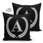 - Suet-K9655-Gorsel2 - Realhomes Siyah Beyaz Çelenkli A Harfi Özel Tasarım Modern Suet Yastık Kırlent Kılıfı Realhomes