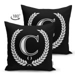 - Suet-K9658-Gorsel2 - Realhomes Siyah Beyaz Çelenkli Ç Harfi Özel Tasarım Modern Suet Yastık Kırlent Kılıfı Realhomes