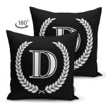 - Suet-K9659-Gorsel2 - Realhomes Siyah Beyaz Çelenkli D Harfi Özel Tasarım Modern Suet Yastık Kırlent Kılıfı Realhomes