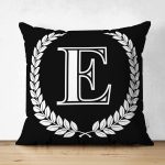 Siyah Beyaz Çelenkli E Harfi Özel Tasarım Modern Suet Yastık Kırlent Kılıfı Realhomes