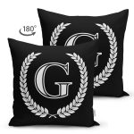 - Suet-K9662-Gorsel2 - Realhomes Siyah Beyaz Çelenkli G Harfi Özel Tasarım Modern Suet Yastık Kırlent Kılıfı Realhomes