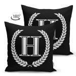 - Suet-K9663-Gorsel2 - Realhomes Siyah Beyaz Çelenkli H Harfi Özel Tasarım Modern Suet Yastık Kırlent Kılıfı Realhomes