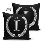 - Suet-K9664-Gorsel2 - Realhomes Siyah Beyaz Çelenkli İ Harfi Özel Tasarım Modern Suet Yastık Kırlent Kılıfı Realhomes