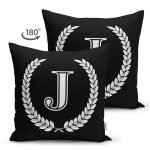 - Suet-K9666-Gorsel2 - Realhomes Siyah Beyaz Çelenkli J Harfi Özel Tasarım Modern Suet Yastık Kırlent Kılıfı Realhomes