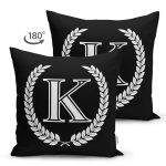 Siyah Beyaz Çelenkli K Harfi Özel Tasarım Modern Suet Yastık Kırlent Kılıfı Realhomes