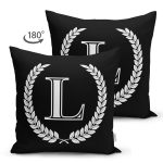 Siyah Beyaz Çelenkli L Harfi Özel Tasarım Modern Suet Yastık Kırlent Kılıfı Realhomes