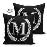 Siyah Beyaz Çelenkli M Harfi Özel Tasarım Modern Suet Yastık Kırlent Kılıfı Realhomes