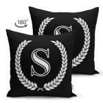 - Suet-K9676-Gorsel2 - Realhomes Siyah Beyaz Çelenkli S Harfi Özel Tasarım Modern Suet Yastık Kırlent Kılıfı Realhomes