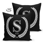 Siyah Beyaz Çelenkli Ş Harfi Özel Tasarım Modern Suet Yastık Kırlent Kılıfı Realhomes
