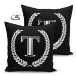 - Suet-K9678-Gorsel2 - Realhomes Siyah Beyaz Çelenkli T Harfi Özel Tasarım Modern Suet Yastık Kırlent Kılıfı Realhomes