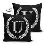 - Suet-K9679-Gorsel2 - Realhomes Siyah Beyaz Çelenkli U Harfi Özel Tasarım Modern Suet Yastık Kırlent Kılıfı Realhomes