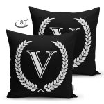 Siyah Beyaz Çelenkli V Harfi Özel Tasarım Modern Suet Yastık Kırlent Kılıfı Realhomes