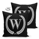 - Suet-K9682-Gorsel2 - Realhomes Siyah Beyaz Çelenkli W Harfi Özel Tasarım Modern Suet Yastık Kırlent Kılıfı Realhomes