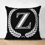- Suet-K9685-Gorsel1 - Realhomes Siyah Beyaz Çelenkli Z Harfi Özel Tasarım Modern Suet Yastık Kırlent Kılıfı Realhomes
