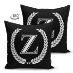 - Suet-K9685-Gorsel2 - Realhomes Siyah Beyaz Çelenkli Z Harfi Özel Tasarım Modern Suet Yastık Kırlent Kılıfı Realhomes