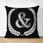- Suet-K9686-Gorsel1 - Realhomes Siyah Beyaz Çelenkli & Harfi Özel Tasarım Modern Suet Yastık Kırlent Kılıfı Realhomes