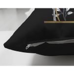 Siyah Zemin Beyaz Gül Motifli Gold E Harfi Özel Tasarım Modern Suet Yastık Kırlent Kılıfı Realhomes