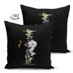 - Suet-K9697-Gorsel2 - Realhomes Siyah Zemin Beyaz Gül Motifli Gold I Harfi Özel Tasarım Modern Suet Yastık Kırlent Kılıfı Realhomes